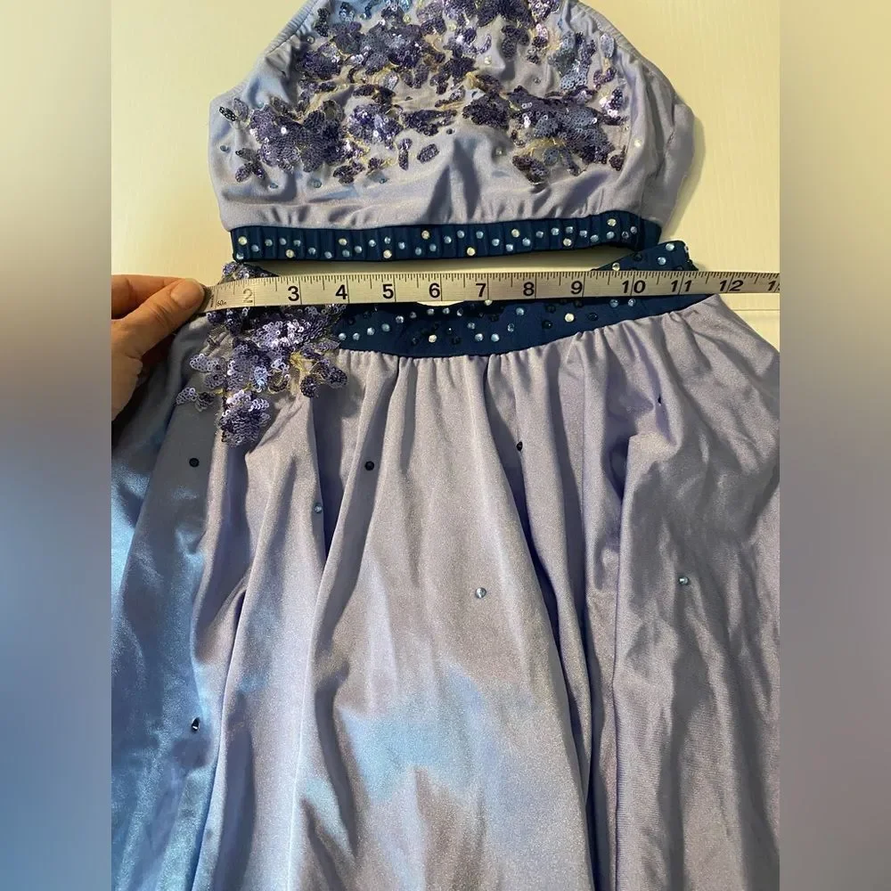 Glamour solo dance costume 2 piece embellished blue SA-Small adult